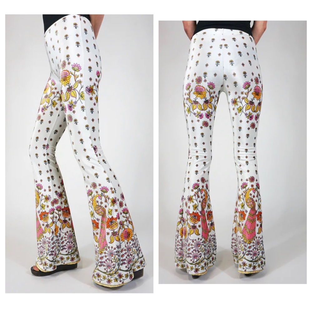 Flare Street x Free People Amalia Velvet Floral Peacock Wide Leg Pants - Picture 3 of 8